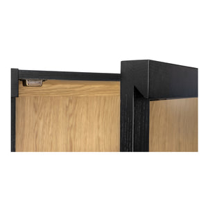 Moe's Home Charlotte Sideboard: Elegant Two-tone Design With Glass Doors And Ample Storage For Modern Homes Multicolor Solid Ash Door Frame,Drawer Handle,Ash Veneer Over Mdf Body,Oak Veneer Shelf And Inner Drawer Yr-1019-37