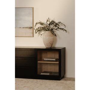 Moe's Home Charlotte Sideboard: Elegant Two-tone Design With Glass Doors And Ample Storage For Modern Homes Multicolor Solid Ash Door Frame,Drawer Handle,Ash Veneer Over Mdf Body,Oak Veneer Shelf And Inner Drawer Yr-1019-37