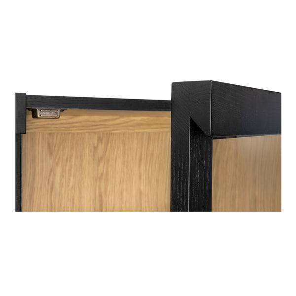 Moe's Home Charlotte Tall Cabinet - Elegant Two-tone Design With Tempered Glass Doors And Ample Storage Options Multicolor Solid Ash Door Frame,Drawer Handle,Ash Veneer Over Mdf Body,Oak Veneer Shelf And Inner Drawer Yr-1020-37