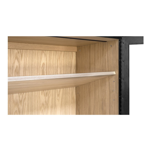 Moe's Home Charlotte Tall Cabinet - Elegant Two-tone Design With Tempered Glass Doors And Ample Storage Options Multicolor Solid Ash Door Frame,Drawer Handle,Ash Veneer Over Mdf Body,Oak Veneer Shelf And Inner Drawer Yr-1020-37