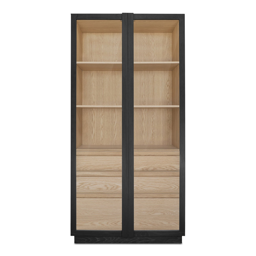 Moe's Home Charlotte Tall Cabinet - Elegant Two-tone Design With Tempered Glass Doors And Ample Storage Options Multicolor Solid Ash Door Frame,Drawer Handle,Ash Veneer Over Mdf Body,Oak Veneer Shelf And Inner Drawer Yr-1021-37