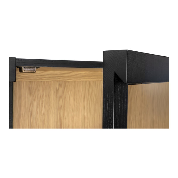 Moe's Home Charlotte Tall Cabinet - Elegant Two-tone Design With Tempered Glass Doors And Ample Storage Options Multicolor Solid Ash Door Frame,Drawer Handle,Ash Veneer Over Mdf Body,Oak Veneer Shelf And Inner Drawer Yr-1021-37