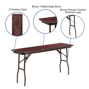 English Elm Frankie 5-Foot Folding Training Table – Durable Mahogany Laminate, Space-Saving Design for Versatile Use YT-1860-MEL-WAL-GG