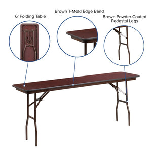 English Elm Frankie 6-Foot Folding Training Table - Durable Mahogany Melamine Finish for Versatile Use & Storage YT-1872-MEL-WAL-GG