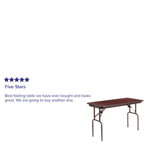 English Elm Frankie 4-Foot Folding Banquet Table with Mahogany Laminate Top - Durable, Lightweight, Versatile Design YT-2448-MEL-WAL-GG