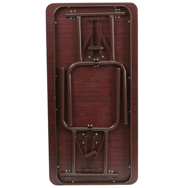 English Elm Frankie 4-Foot Folding Banquet Table with Mahogany Laminate Top - Durable, Lightweight, Versatile Design YT-2448-MEL-WAL-GG