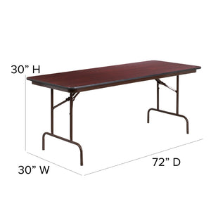 English Elm Frankie 6-Foot Folding Banquet Table – Durable Mahogany Laminate for Events, Home & Meetings YT-3072-MEL-WAL-GG