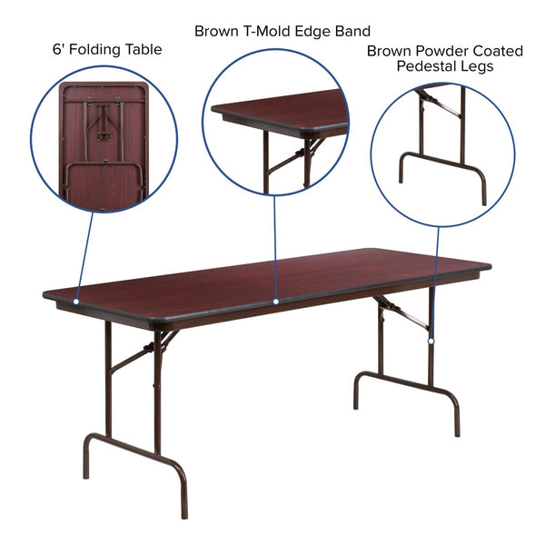 English Elm Frankie 6-Foot Folding Banquet Table – Durable Mahogany Laminate for Events, Home & Meetings YT-3072-MEL-WAL-GG