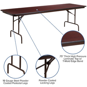 English Elm Floyd 8-Foot Folding Banquet Table with High-Pressure Mahogany Top - Durable, Portable, and Stylish YT-3096-HIGH-WAL-GG