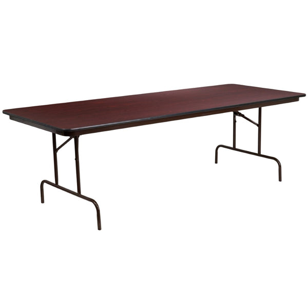 English Elm Frankie 8-Foot Folding Banquet Table - Durable Mahogany Melamine, Portable, Perfect for Events! YT-3696-MEL-WAL-GG