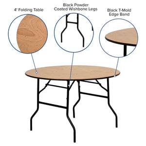 English Elm Furman 4-Foot Round Folding Banquet Table - Durable, Easy-Clean Design for Events & Catering Needs YT-WRFT48-TBL-GG