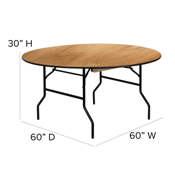 English Elm Furman 5-Foot Round Folding Banquet Table - Durable, Commercial-Grade, Easy-Clean Finish, Seats 8 YT-WRFT60-TBL-GG
