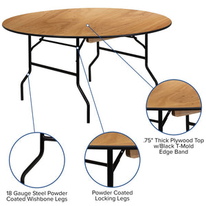 English Elm Furman 5-Foot Round Folding Banquet Table - Durable, Commercial-Grade, Easy-Clean Finish, Seats 8 YT-WRFT60-TBL-GG