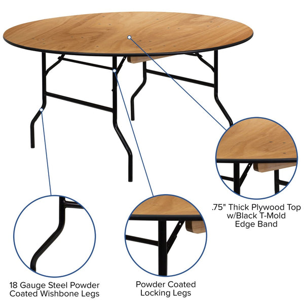 English Elm Furman 5-Foot Round Folding Banquet Table - Durable, Commercial-Grade, Easy-Clean Finish, Seats 8 YT-WRFT60-TBL-GG