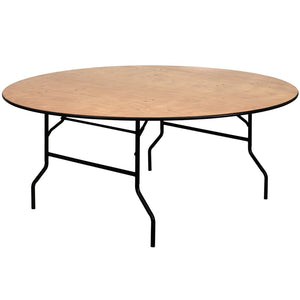 English Elm Furman 6-Foot Round Wood Folding Banquet Table - Durable, Easy-Clean Design for Events & Catering YT-WRFT72-TBL-GG