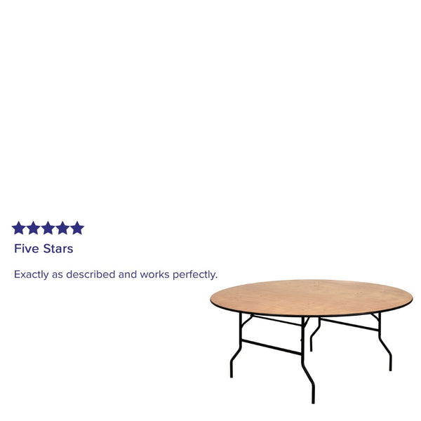 English Elm Furman 6-Foot Round Wood Folding Banquet Table - Durable, Easy-Clean Design for Events & Catering YT-WRFT72-TBL-GG