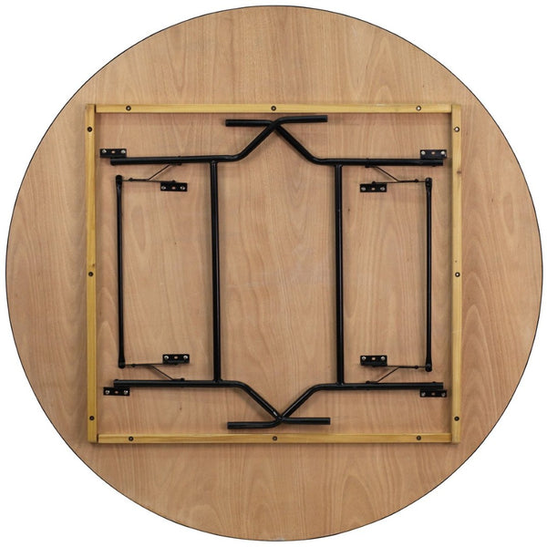 English Elm Furman 6-Foot Round Wood Folding Banquet Table - Durable, Easy-Clean Design for Events & Catering YT-WRFT72-TBL-GG