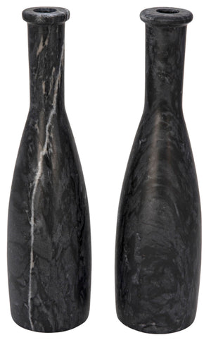 Noir Moris Handcrafted Marble Candle Holders Set of 2 - Timeless Elegance for Modern and Classic Décor Black YT0717-12BL