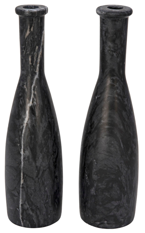 Noir Moris Handcrafted Marble Candle Holders Set of 2 - Timeless Elegance for Modern and Classic Décor Black YT0717-12BL