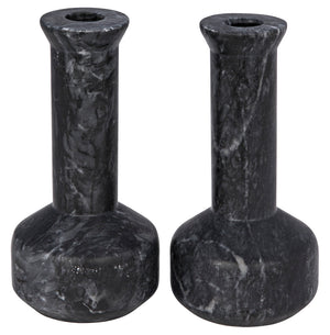 Noir Milos Hand-carved Black Marble Taper Candle Holders Artisan Stone Mantel Set YT0717-14BL