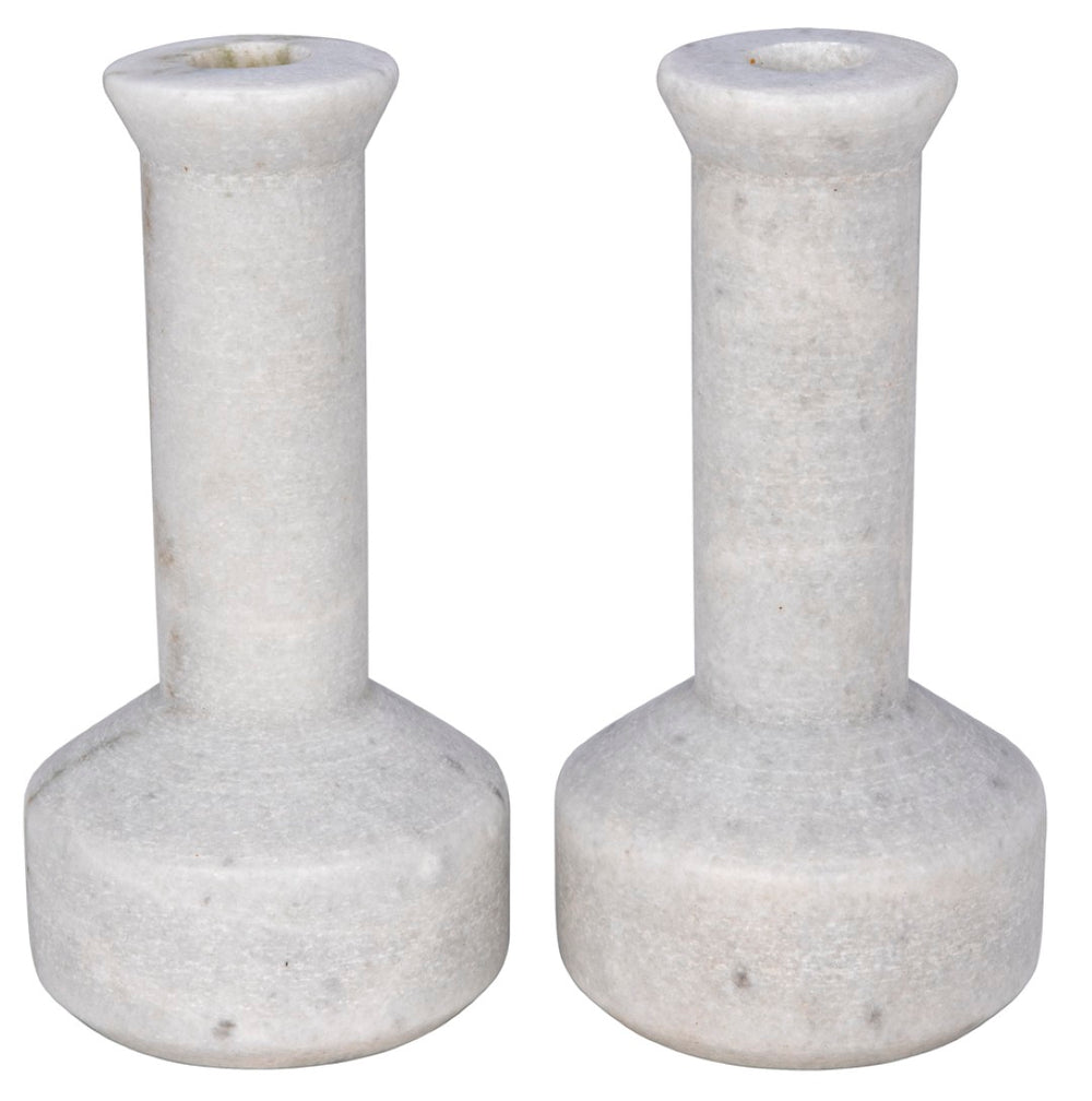 Noir Milos Hand-Carved Marble Candle Holders Set of 2 - Elegant Bianco Crown Accents for Any Decor YT0717-14WH