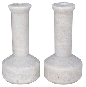 Noir Milos Hand-Carved Marble Candle Holders Set of 2 - Elegant Bianco Crown Accents for Any Decor YT0717-14WH