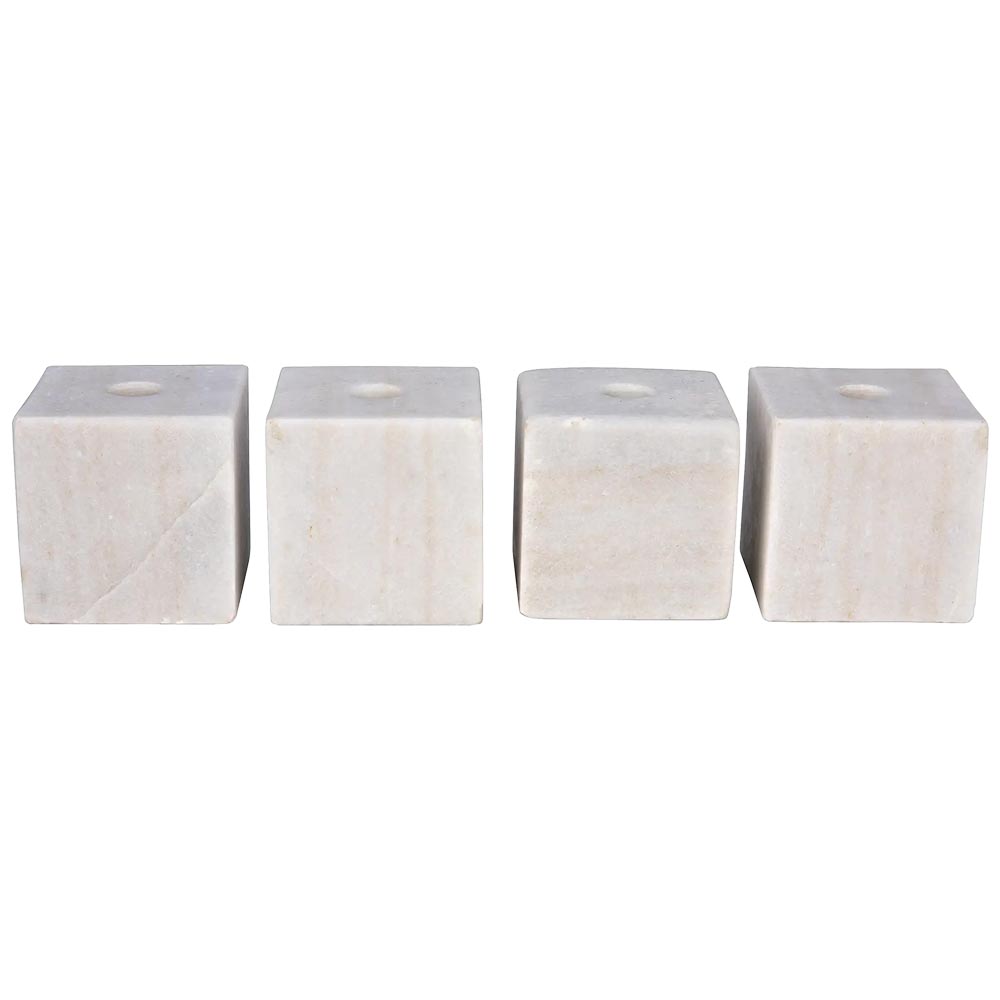 Noir Cube Marble Taper Candle Holders Set of 4 Hand Carved Natural Stone Mantel Accents YT0717-5WH