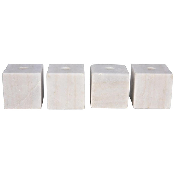 Noir Cube Marble Taper Candle Holders Set of 4 Hand Carved Natural Stone Mantel Accents YT0717-5WH