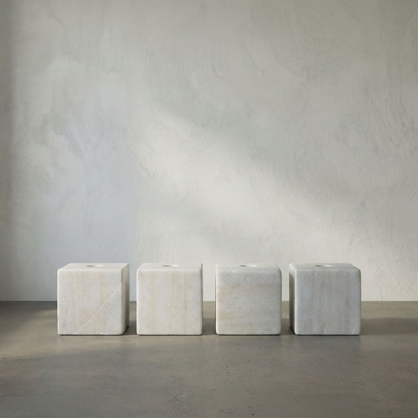 Cube Marble Taper Candle Holders Set of 4 Hand Carved Natural Stone Mantel Accents