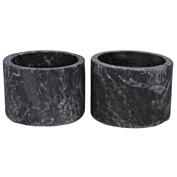 Noir Syma Handcrafted Marble Candle Holders Set of 2 - Elegant Natural Stone Decor for Any Home Style Black YT0717-6BL