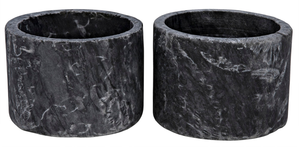 Noir Syma Handcrafted Marble Candle Holders Set of 2 - Elegant Natural Stone Decor for Any Home Style Black YT0717-6BL