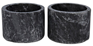 Noir Syma Handcrafted Marble Candle Holders Set of 2 - Elegant Natural Stone Decor for Any Home Style Black YT0717-6BL