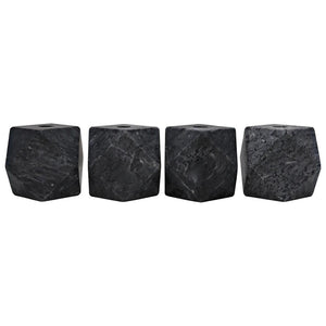 Noir Polyhedron Decorative Candle Holders Set of 4 - Hand-Carved Marble Elegance for Modern Interiors Black YT0717-7BL