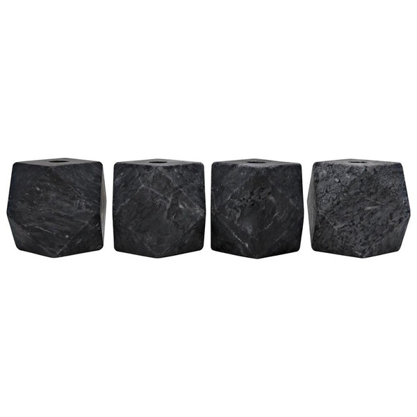 Noir Polyhedron Decorative Candle Holders Set of 4 - Hand-Carved Marble Elegance for Modern Interiors Black YT0717-7BL