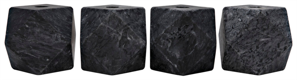 Noir Polyhedron Decorative Candle Holders Set of 4 - Hand-Carved Marble Elegance for Modern Interiors Black YT0717-7BL