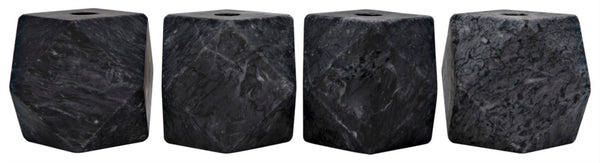 Noir Polyhedron Decorative Candle Holders Set of 4 - Hand-Carved Marble Elegance for Modern Interiors Black YT0717-7BL