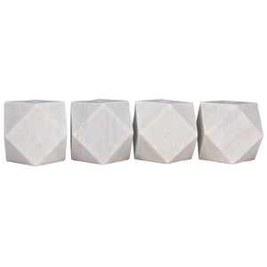 Noir Polyhedron Decorative Candle Holders Set of 4 - Hand-Carved Marble Elegance for Modern Interiors White YT0717-7WH