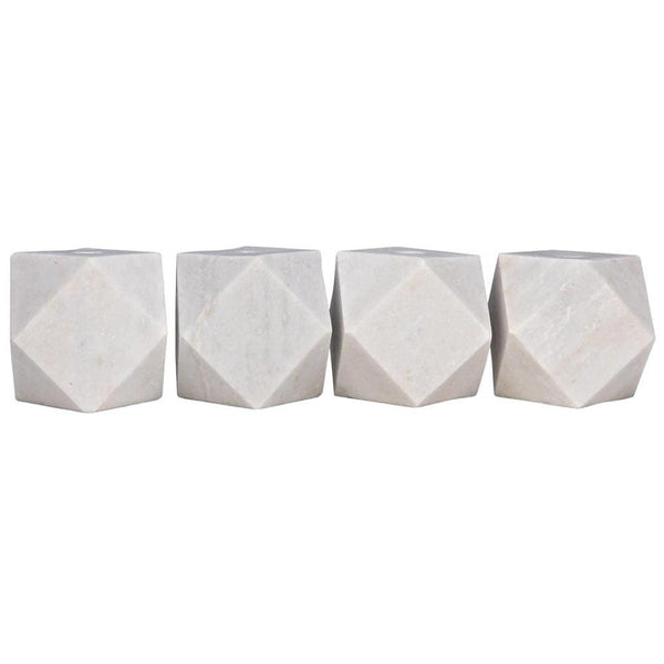 Noir Polyhedron Decorative Candle Holders Set of 4 - Hand-Carved Marble Elegance for Modern Interiors White YT0717-7WH