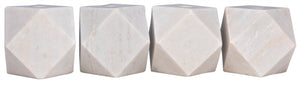 Noir Polyhedron Decorative Candle Holders Set of 4 - Hand-Carved Marble Elegance for Modern Interiors White YT0717-7WH