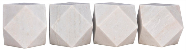 Noir Polyhedron Decorative Candle Holders Set of 4 - Hand-Carved Marble Elegance for Modern Interiors White YT0717-7WH