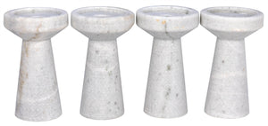 Noir Aleka Hand-Carved Marble Candle Holders Set of 4 – Unique Bianco Crown Design for Elegant Decor YT0717-8AWH