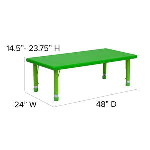 English Elm Wren Activity Table - Height Adjustable & Durable Design for Classroom, Playroom, or Home Learning Green 24"W x 48"L YU-YCX-001-2-RECT-TBL-GREEN-GG
