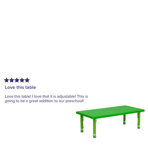 English Elm Wren Activity Table - Height Adjustable & Durable Design for Classroom, Playroom, or Home Learning Green 24"W x 48"L YU-YCX-001-2-RECT-TBL-GREEN-GG