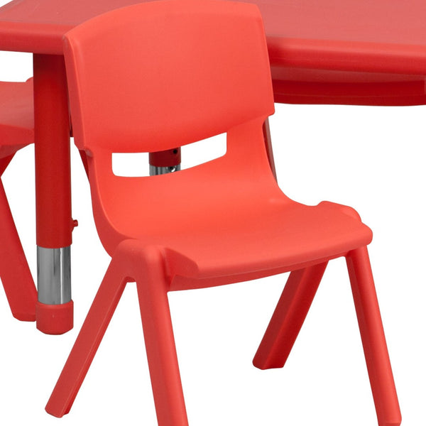 English Elm Emmy Height Adjustable Activity Table Set with 6 Chairs - Perfect for Kids' Learning & Creativity Red 24"W x 48"L YU-YCX-0013-2-RECT-TBL-RED-E-GG