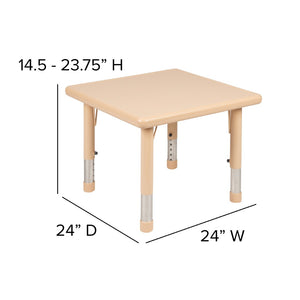English Elm Wren Height Adjustable Activity Table for Kids – Versatile, Durable, Safe for Classrooms & Playrooms Natural 24" Square YU-YCX-002-2-SQR-TBL-NAT-GG