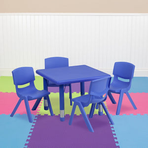 English Elm Emmy Activity Table Set with 4 Chairs - Durable, Adjustable, Ergonomic, and Easy-Clean for Kids' Fun Blue 24" Square YU-YCX-0023-2-SQR-TBL-BLUE-E-GG