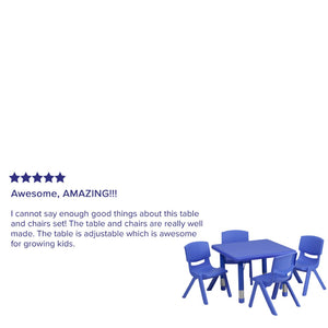 English Elm Emmy Activity Table Set with 4 Chairs - Durable, Adjustable, Ergonomic, and Easy-Clean for Kids' Fun Blue 24" Square YU-YCX-0023-2-SQR-TBL-BLUE-E-GG