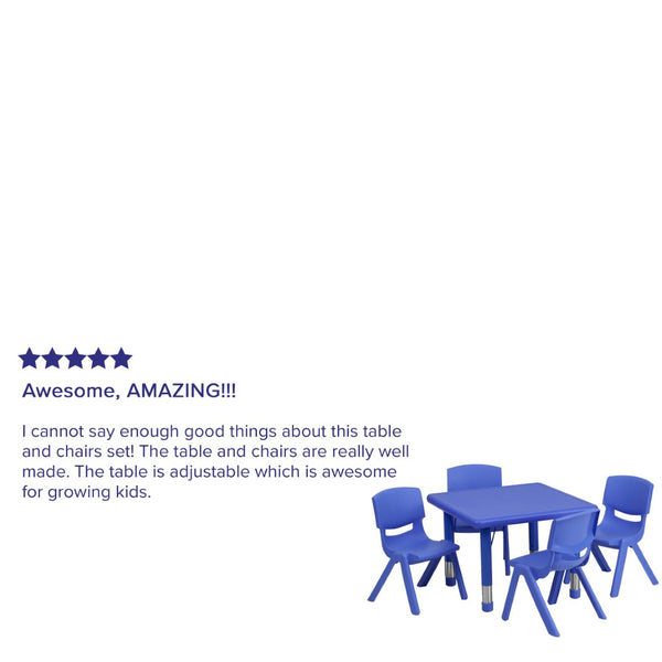English Elm Emmy Activity Table Set with 4 Chairs - Durable, Adjustable, Ergonomic, and Easy-Clean for Kids' Fun Blue 24" Square YU-YCX-0023-2-SQR-TBL-BLUE-E-GG