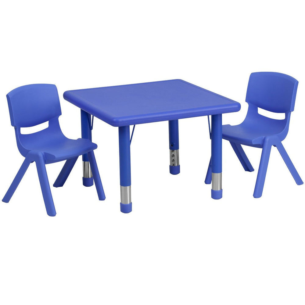 English Elm Emmy Adjustable Activity Table Set with 2 Contoured Chairs - Perfect for Playrooms & Classrooms Blue 24" Square YU-YCX-0023-2-SQR-TBL-BLUE-R-GG