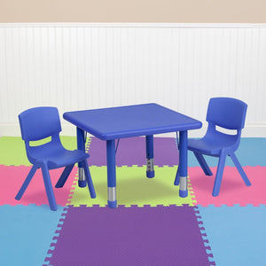 English Elm Emmy Adjustable Activity Table Set with 2 Contoured Chairs - Perfect for Playrooms & Classrooms Blue 24" Square YU-YCX-0023-2-SQR-TBL-BLUE-R-GG